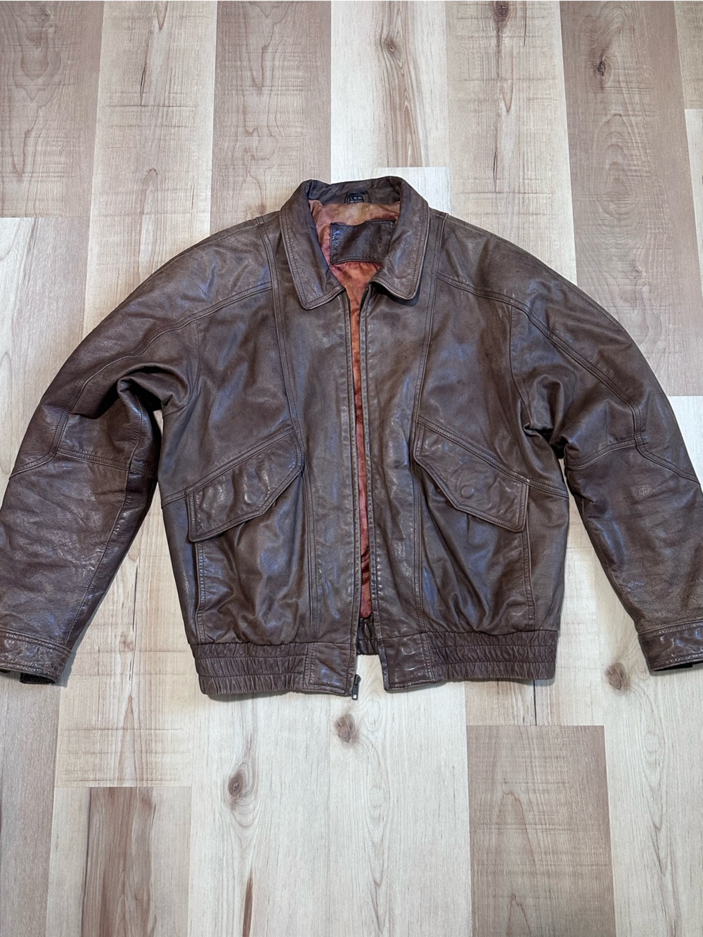 Vintage Expressions International Genuine Leather Brown Bomber Jacket Large
